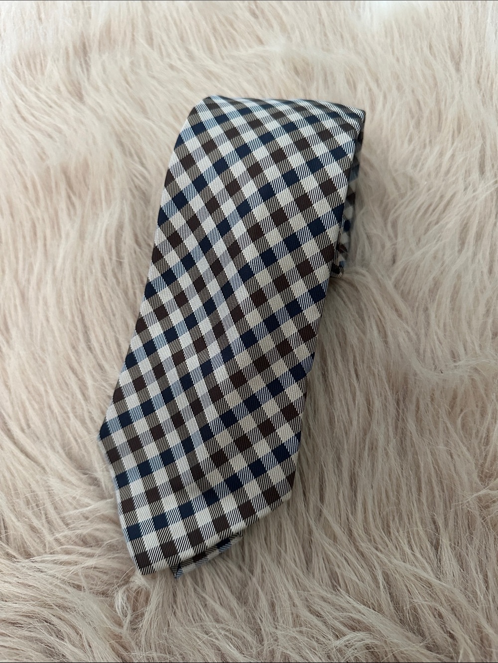 Aquascutum London Checked Tie in Blue, Brown, and White